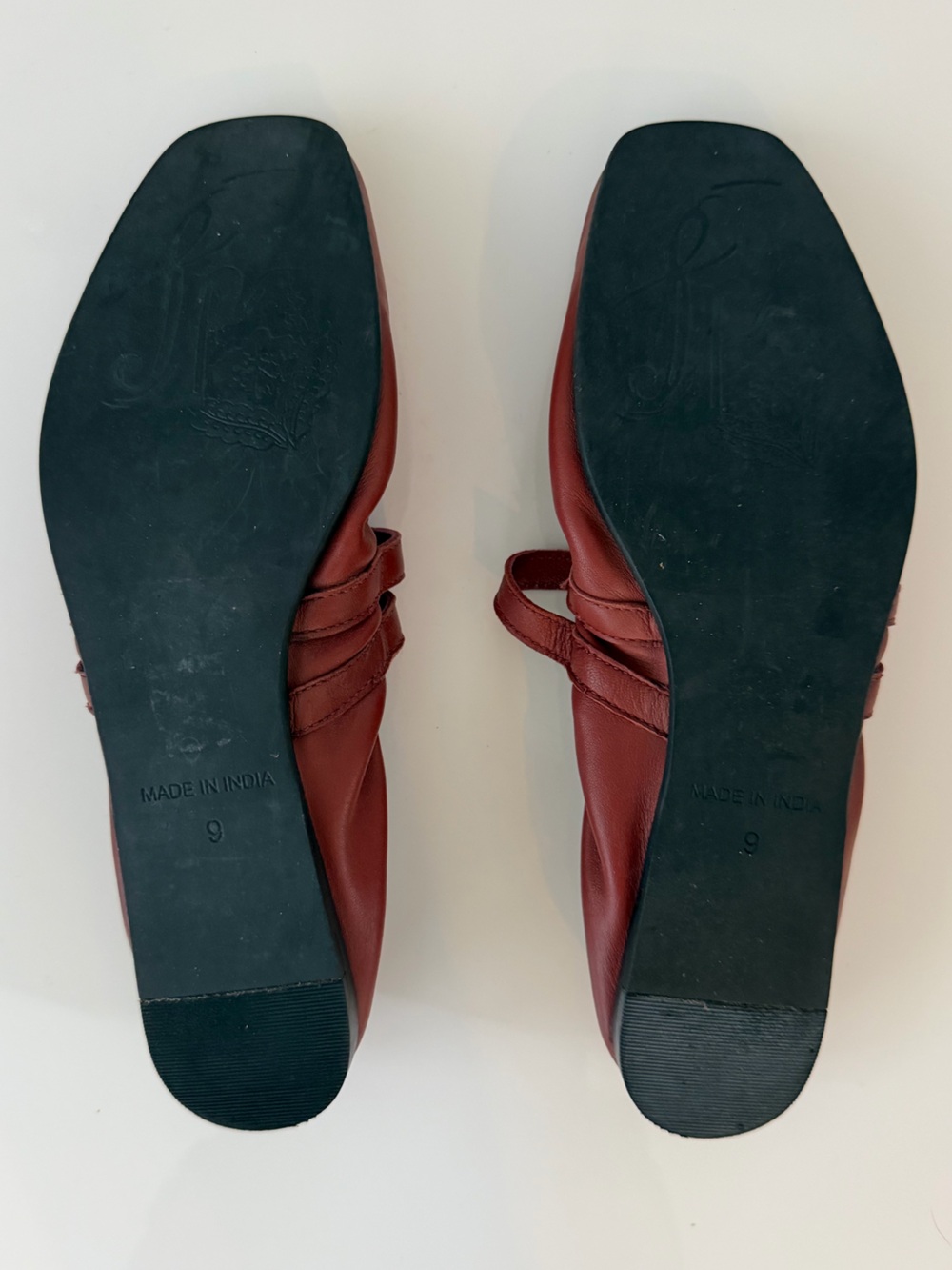Free People Leather Mary Jane Flats Cognac Brown Double Buckle Square Toe 9 EUC - Picture 4 of 5